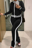 Black Fashion Casual Solid Patchwork Zipper Collar Long Sleeve Two Pieces