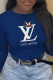 Navy Blue Casual Street Character Print Patchwork O Neck Tops