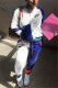 Dark Blue Fashion Casual Print Patchwork Hooded Collar Long Sleeve Two Pieces