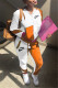 Orange Fashion Casual Print Patchwork Hooded Collar Long Sleeve Two Pieces