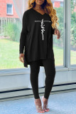 Yellow Fashion Casual Print Slit V Neck Long Sleeve Two Pieces