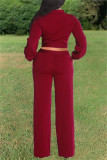 Red Fashion Casual Solid Bandage Turndown Collar Long Sleeve Two Pieces