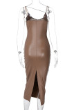 Bare Color Fashion Sexy Solid Backless Spaghetti Strap Long Dress