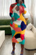 Colour Fashion Sexy Print Hollowed Out V Neck Long Sleeve Dresses