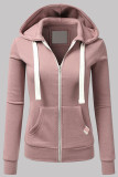 Light Blue Fashion Casual Solid Patchwork Zipper Hooded Collar Outerwear