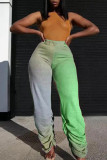 Blue Fashion Casual Gradual Change Print Fold Regular High Waist Trousers