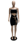 White Fashion Sexy Solid Hollowed Out Spaghetti Strap Sleeveless Dress Dresses