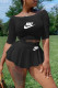Black Fashion Sportswear Print Patchwork Off the Shoulder Half Sleeve Two Pieces