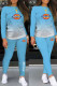 Light Blue Fashion Casual Gradual Change Print Basic O Neck Long Sleeve Two Pieces