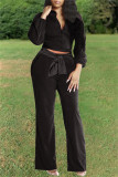 Red Fashion Casual Solid Bandage Turndown Collar Long Sleeve Two Pieces