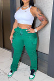 Grey Fashion Casual Solid Patchwork Regular High Waist Conventional Solid Color Bottoms