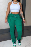 Grey Fashion Casual Solid Patchwork Regular High Waist Conventional Solid Color Bottoms