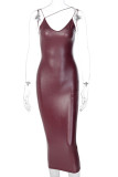 Bare Color Fashion Sexy Solid Backless Spaghetti Strap Long Dress