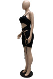 White Fashion Sexy Solid Hollowed Out Spaghetti Strap Sleeveless Dress Dresses