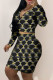 Yellow Fashion Sexy Print Patchwork V Neck Long Sleeve Two Pieces