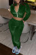Green Fashion Casual Solid Basic Zipper Collar Long Sleeve Two Pieces