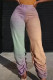 Orange Fashion Casual Gradual Change Print Fold Regular High Waist Trousers