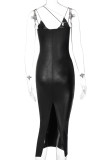 Bare Color Fashion Sexy Solid Backless Spaghetti Strap Long Dress