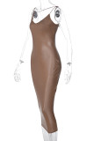 Bare Color Fashion Sexy Solid Backless Spaghetti Strap Long Dress