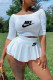 White Fashion Sportswear Print Patchwork Off the Shoulder Half Sleeve Two Pieces