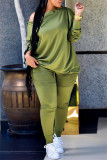Black Fashion Casual Solid Patchwork Oblique Collar Plus Size Two Pieces
