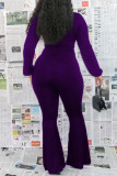 Purple Fashion Casual Solid Bandage V Neck Boot Cut Jumpsuits