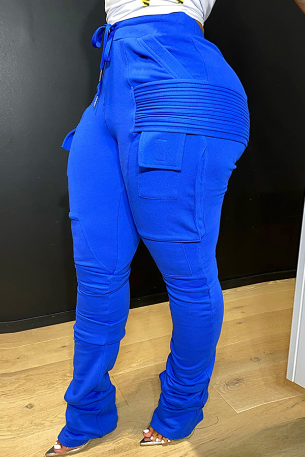 Blue Fashion Casual Solid Patchwork Regular High Waist Conventional Solid Color Bottoms