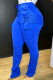 Blue Fashion Casual Solid Patchwork Regular High Waist Conventional Solid Color Bottoms