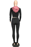Khaki Fashion Casual Patchwork Basic Hooded Collar Long Sleeve Two Pieces