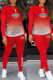 Red Fashion Casual Gradual Change Print Basic O Neck Long Sleeve Two Pieces