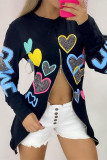 Black Fashion Print Hot Drilling Patchwork Zipper O Neck Long Sleeve Dresses