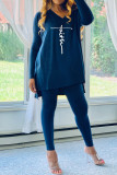Yellow Fashion Casual Print Slit V Neck Long Sleeve Two Pieces