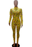 Yellow Casual Street Print Patchwork Half A Turtleneck Long Sleeve Two Pieces