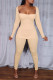 Apricot Fashion Casual Solid Slit Square Collar Long Sleeve Two Pieces