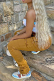 Grey Fashion Casual Solid Patchwork Regular High Waist Conventional Solid Color Bottoms