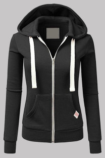 Black Fashion Casual Solid Patchwork Zipper Hooded Collar Outerwear