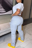 Grey Fashion Casual Solid Patchwork Regular High Waist Conventional Solid Color Bottoms
