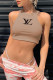 Khaki Fashion Sportswear Print Patchwork O Neck Tops