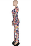 Multicolor Fashion Casual Print Basic O Neck Long Sleeve Dresses