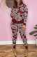 Burgundy Fashion Street Print Patchwork O Neck Long Sleeve Two Pieces