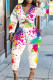 White Fashion Casual Print Basic V Neck Long Sleeve Two Pieces
