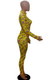 Yellow Casual Street Print Patchwork Half A Turtleneck Long Sleeve Two Pieces