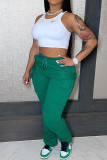 Grey Fashion Casual Solid Patchwork Regular High Waist Conventional Solid Color Bottoms