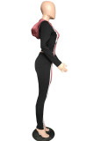 Khaki Fashion Casual Patchwork Basic Hooded Collar Long Sleeve Two Pieces