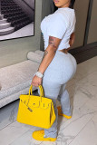 Grey Fashion Casual Solid Patchwork Regular High Waist Conventional Solid Color Bottoms