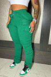 Grey Fashion Casual Solid Patchwork Regular High Waist Conventional Solid Color Bottoms
