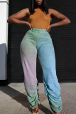 Blue Fashion Casual Gradual Change Print Fold Regular High Waist Trousers
