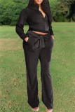 Red Fashion Casual Solid Bandage Turndown Collar Long Sleeve Two Pieces