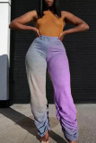 Blue Fashion Casual Gradual Change Print Fold Regular High Waist Trousers