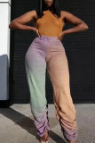 Blue Fashion Casual Gradual Change Print Fold Regular High Waist Trousers